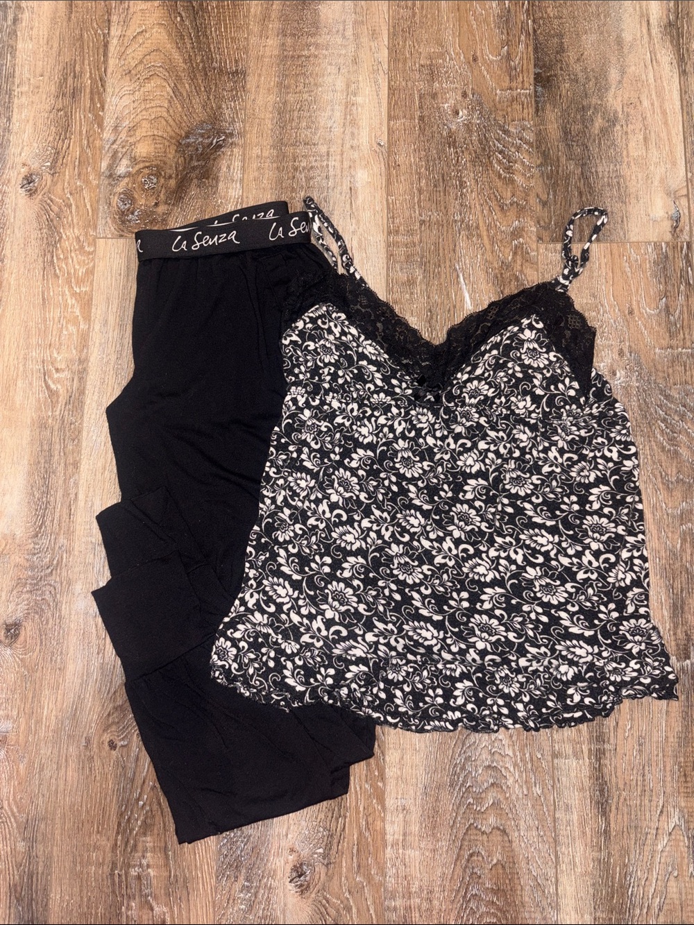 La SENZA Black & White Floral Lace Cami Pajama Set